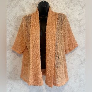 Women’s Jones New York Peach Color Open Weave Open Front Shrug Short Sleeve XL